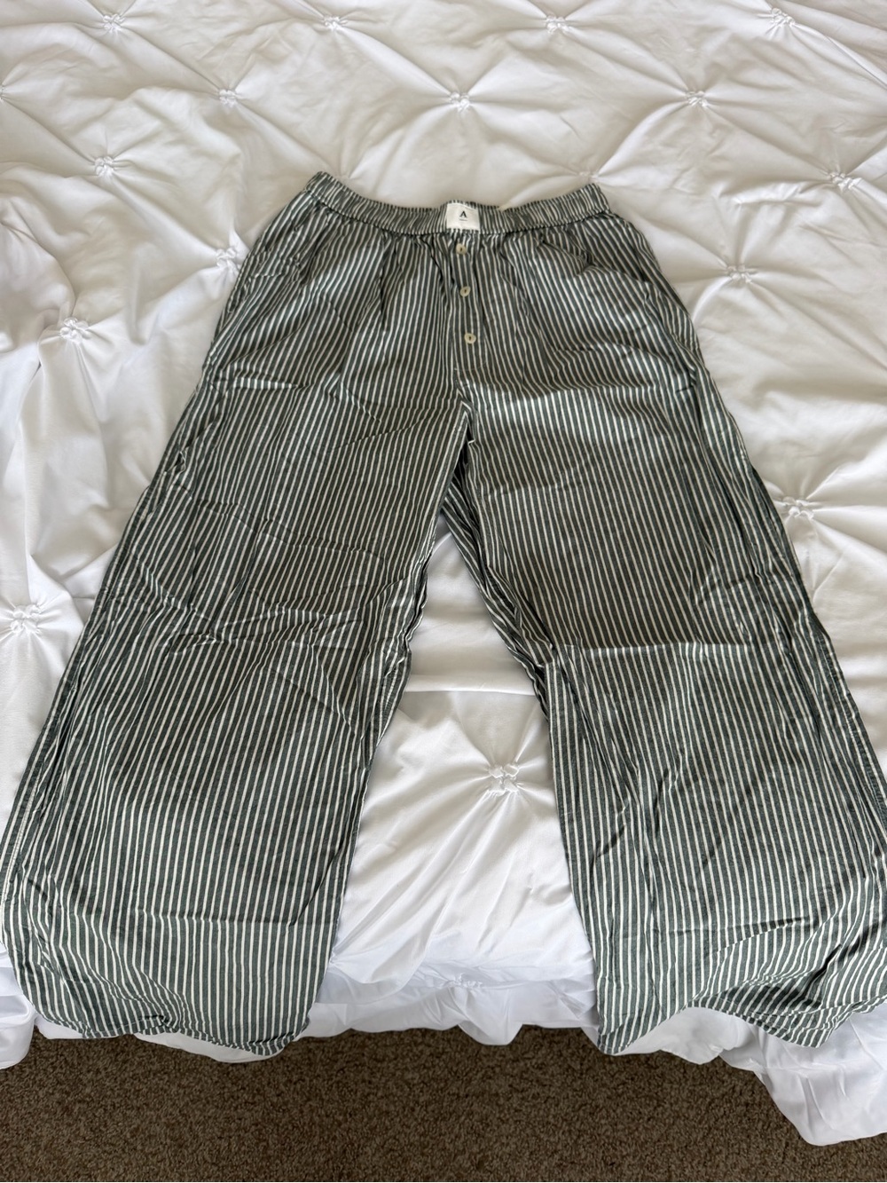Anthropologie Green and White Vertical-Stripe Jogger Pants